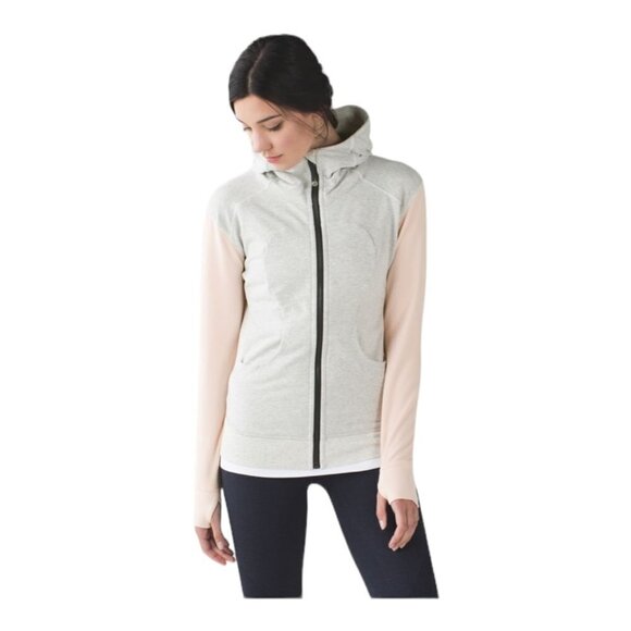 Lululemon On The Daily Heather Gray Blush Pink Full Zip Hoodie Sweater US 6 - Picture 1 of 14